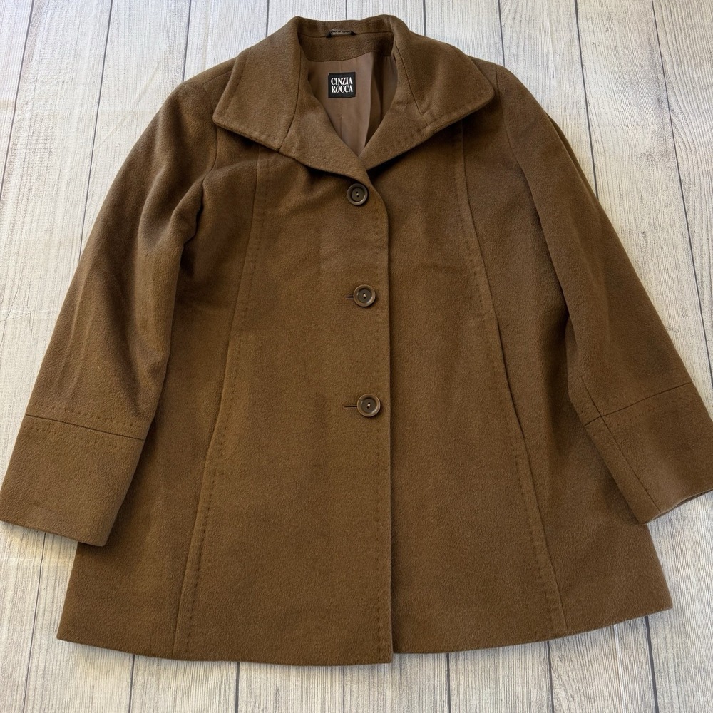 Cinzia Rocca Brown Angora Wool Coat Jacket Italy Women's Size 12 EU 48 Winter